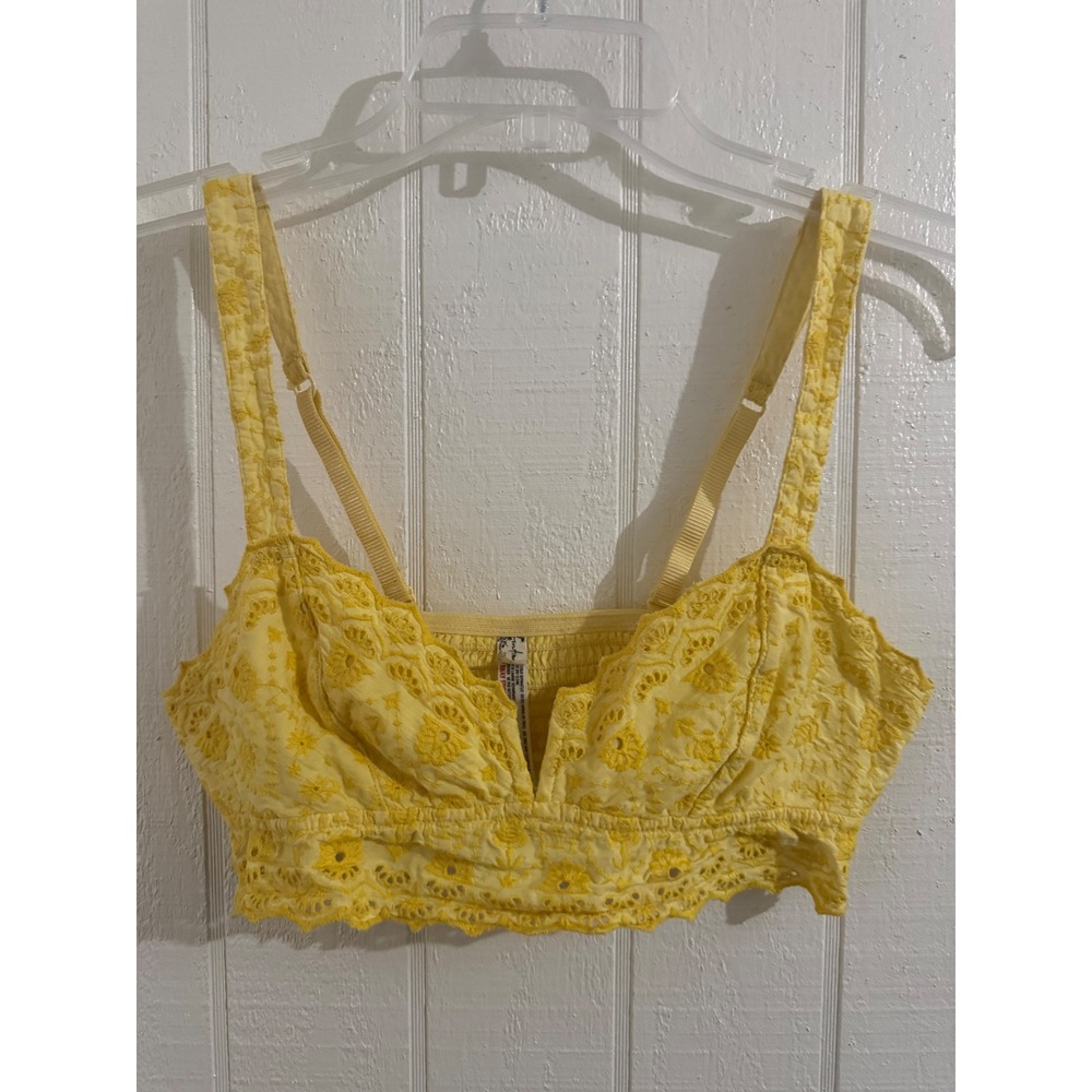 Intimately Free People Yellow Eyelet Lace Bralette Smocked Back Crop Top XS